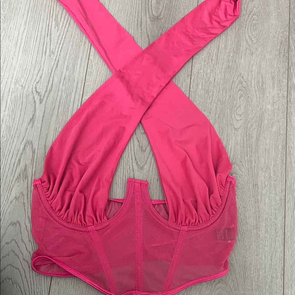 Pink Mesh Halter Top